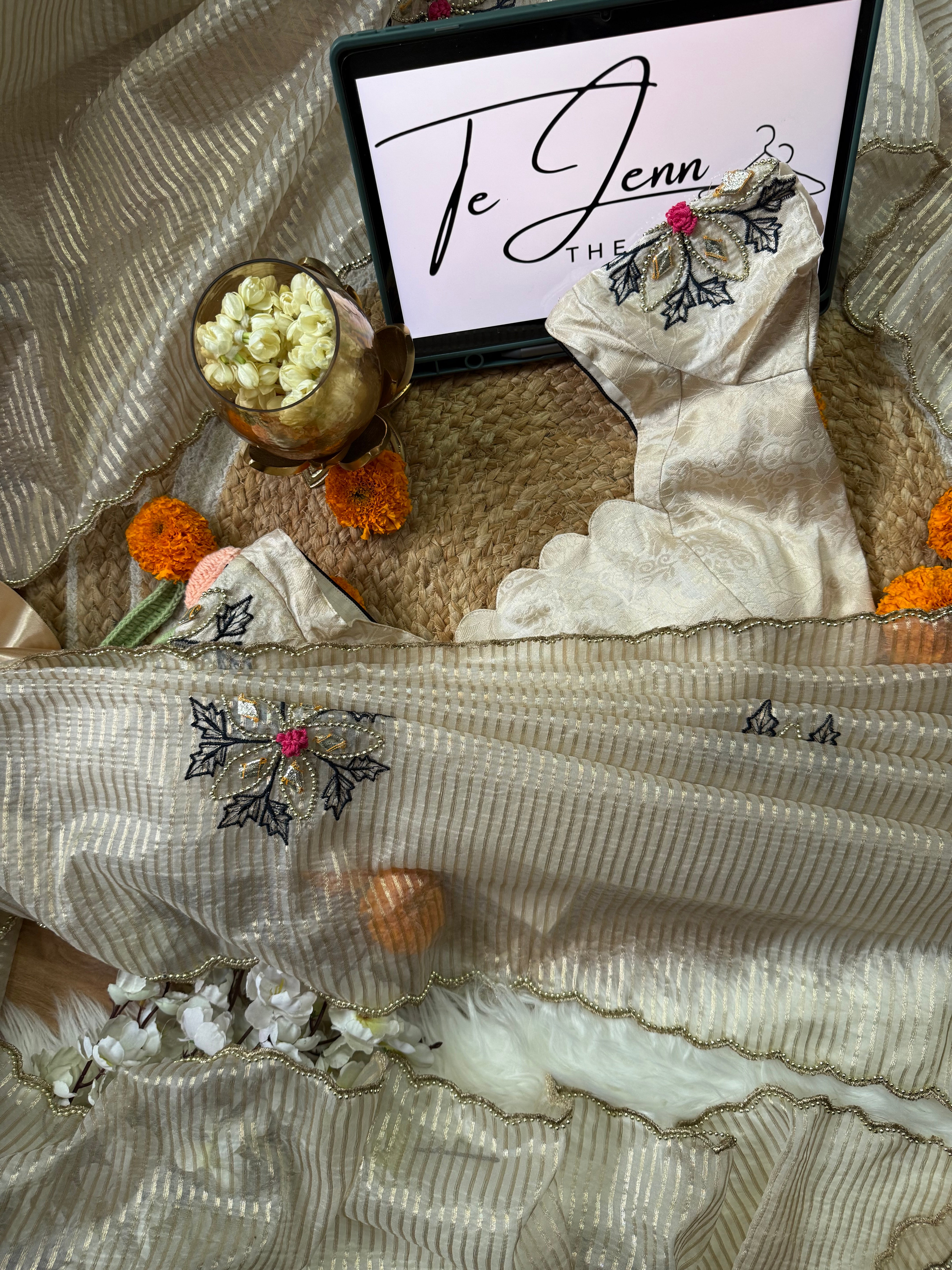 KANMANI 2.0 - Tissue Zari Stripe with embroidery work