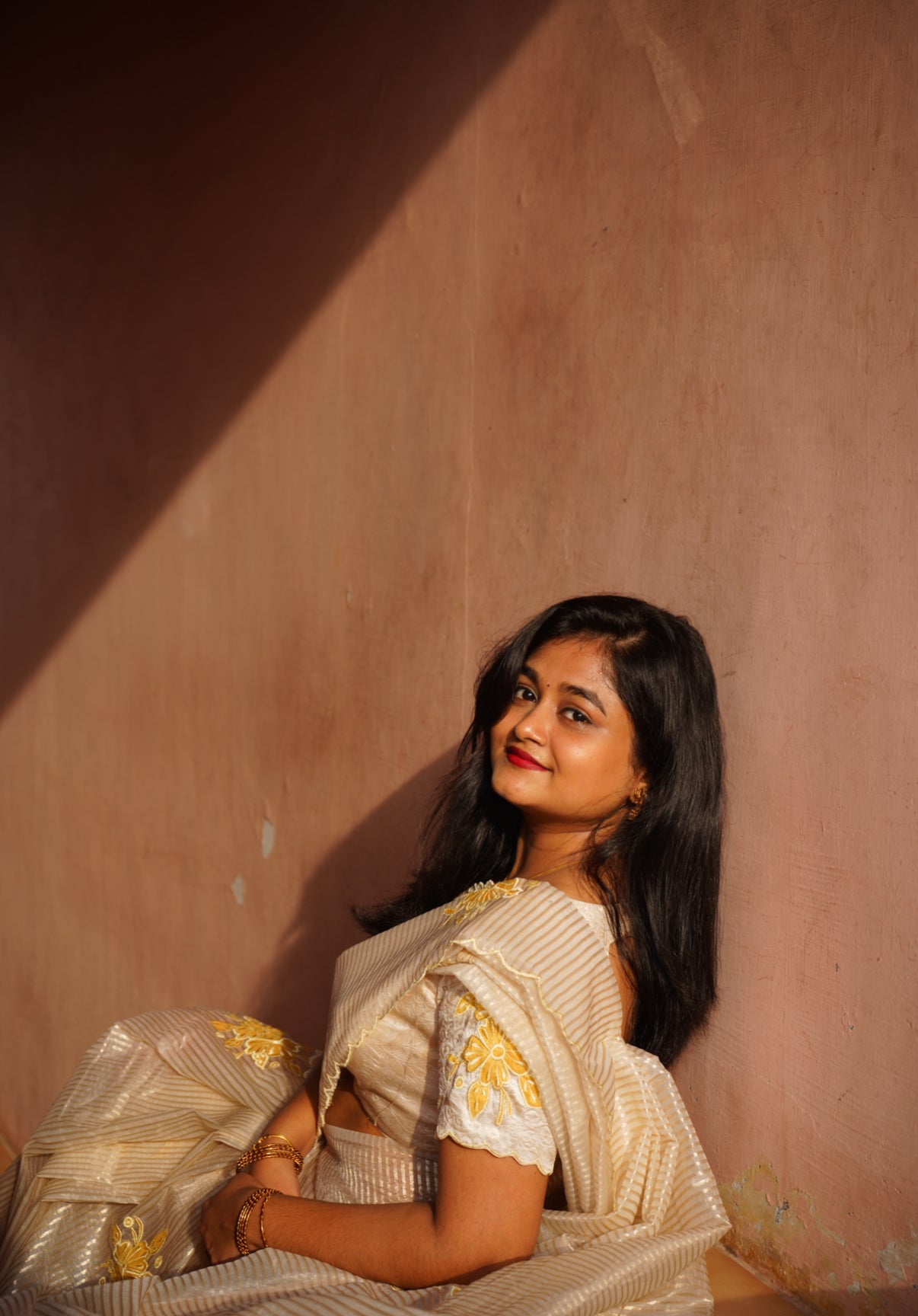 KANMANI 3.0 - Tissue Zari Stripe with Applique Embroidery work