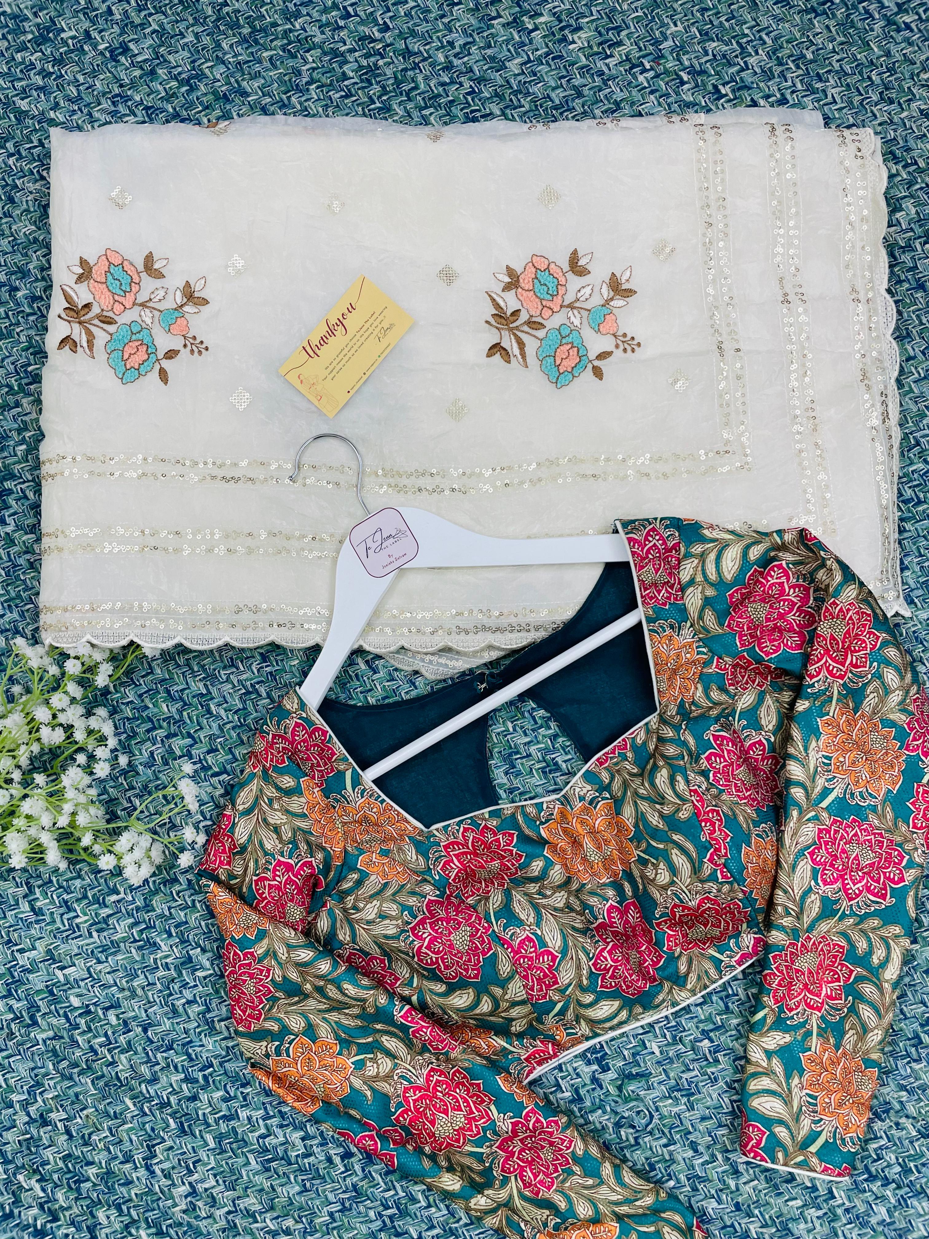 Sita - Paper crushed tissue embroidery saree