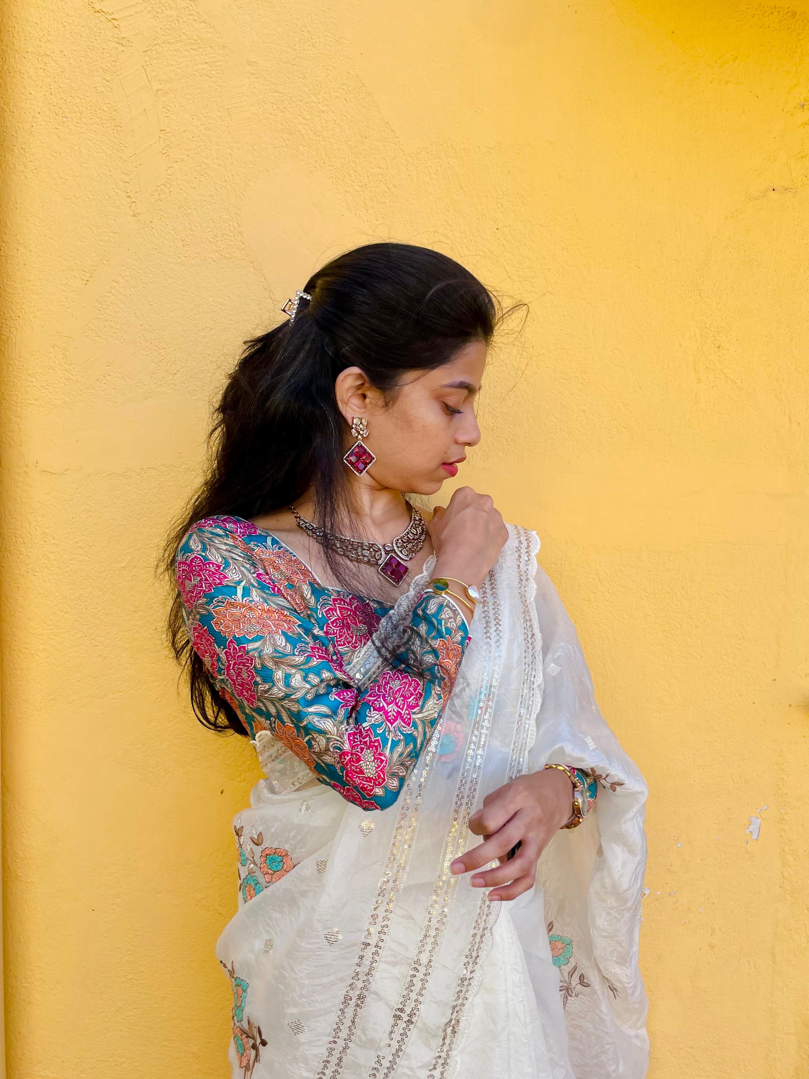 Sita - Paper crushed tissue embroidery saree