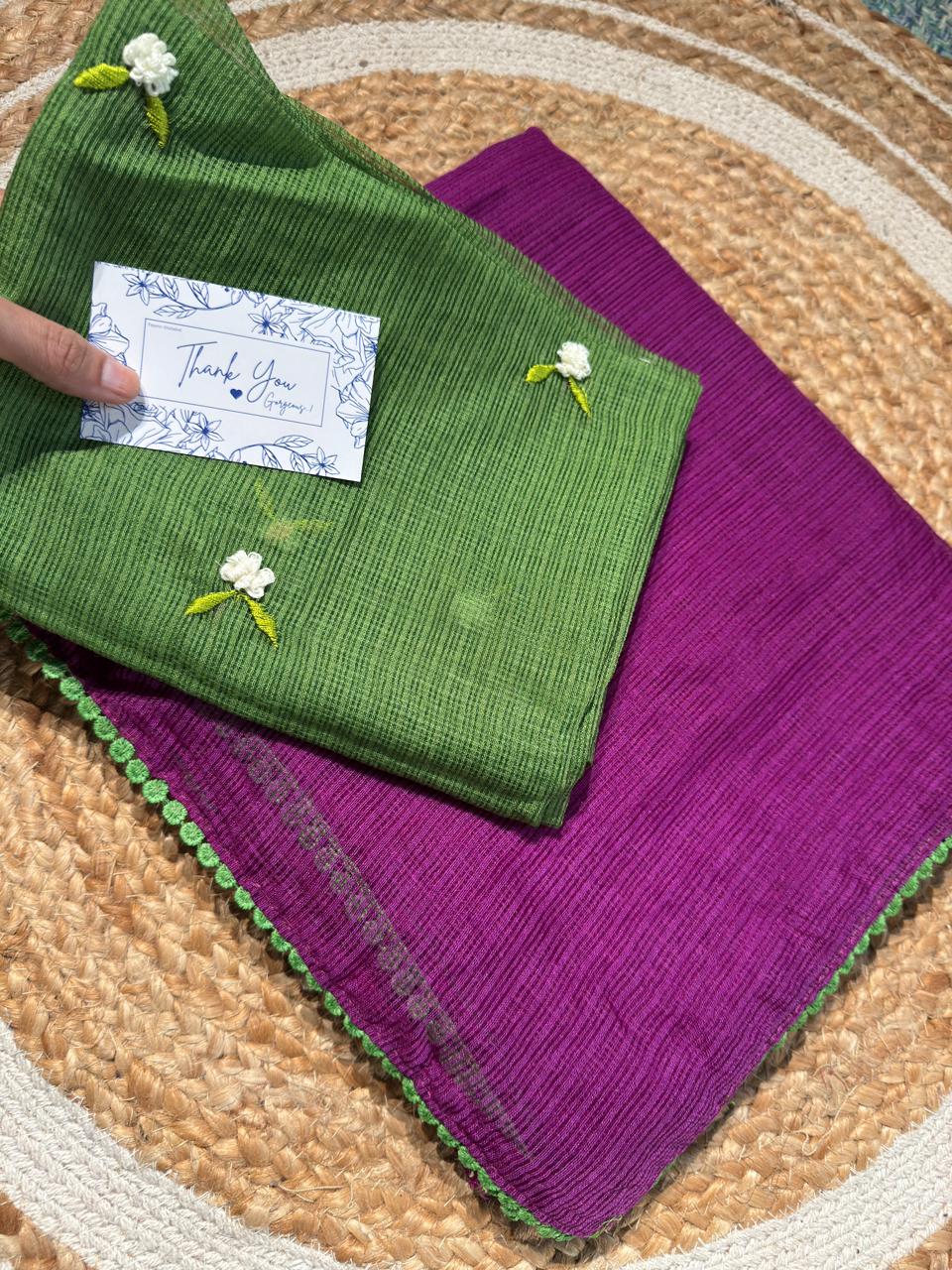 Neelothi - Kota Silk - Purple with Leaf green