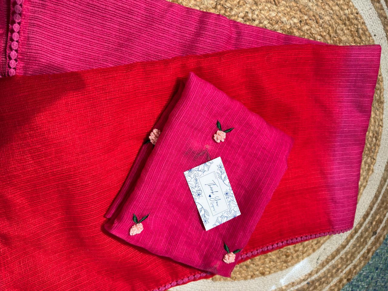 Neelothi - Kota Silk - Deep orange with Pink