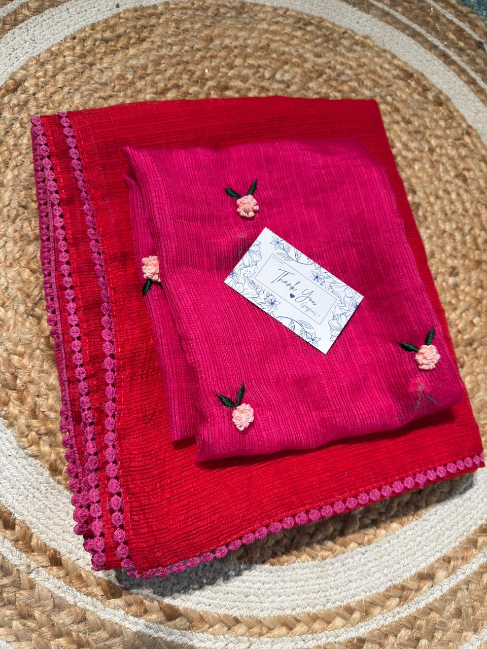 Neelothi - Kota Silk - Deep orange with Pink
