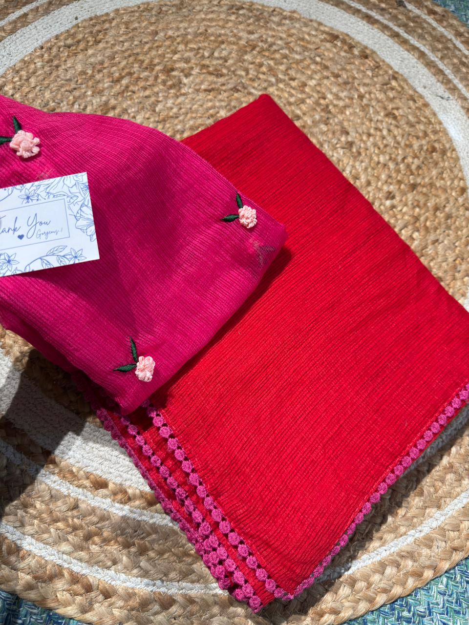 Neelothi - Kota Silk - Deep orange with Pink